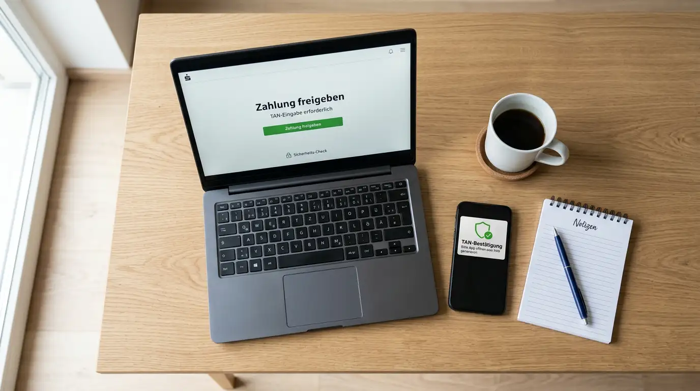 Ablauf einer EPS-Einzahlung beim Wettanbieter - Laptop mit geöffnetem Online-Banking