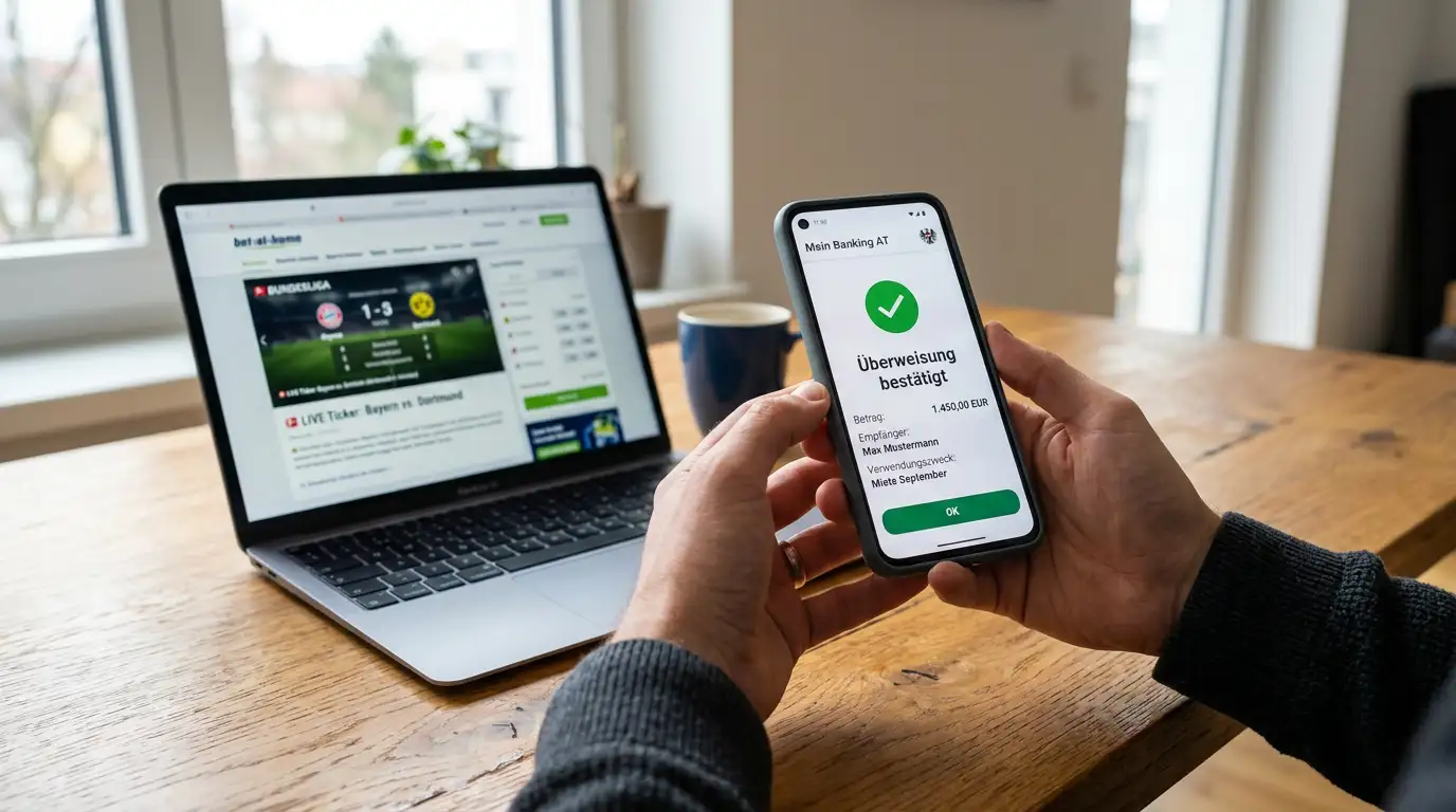 EPS-Banküberweisung für Sportwetten in Österreich - Smartphone mit Online-Banking-Oberfläche
