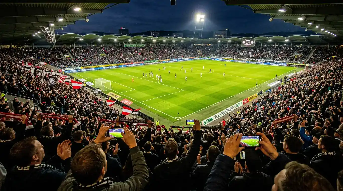 Österreichischer Sportwettenmarkt - Zuschauer im Fußballstadion mit Smartphones